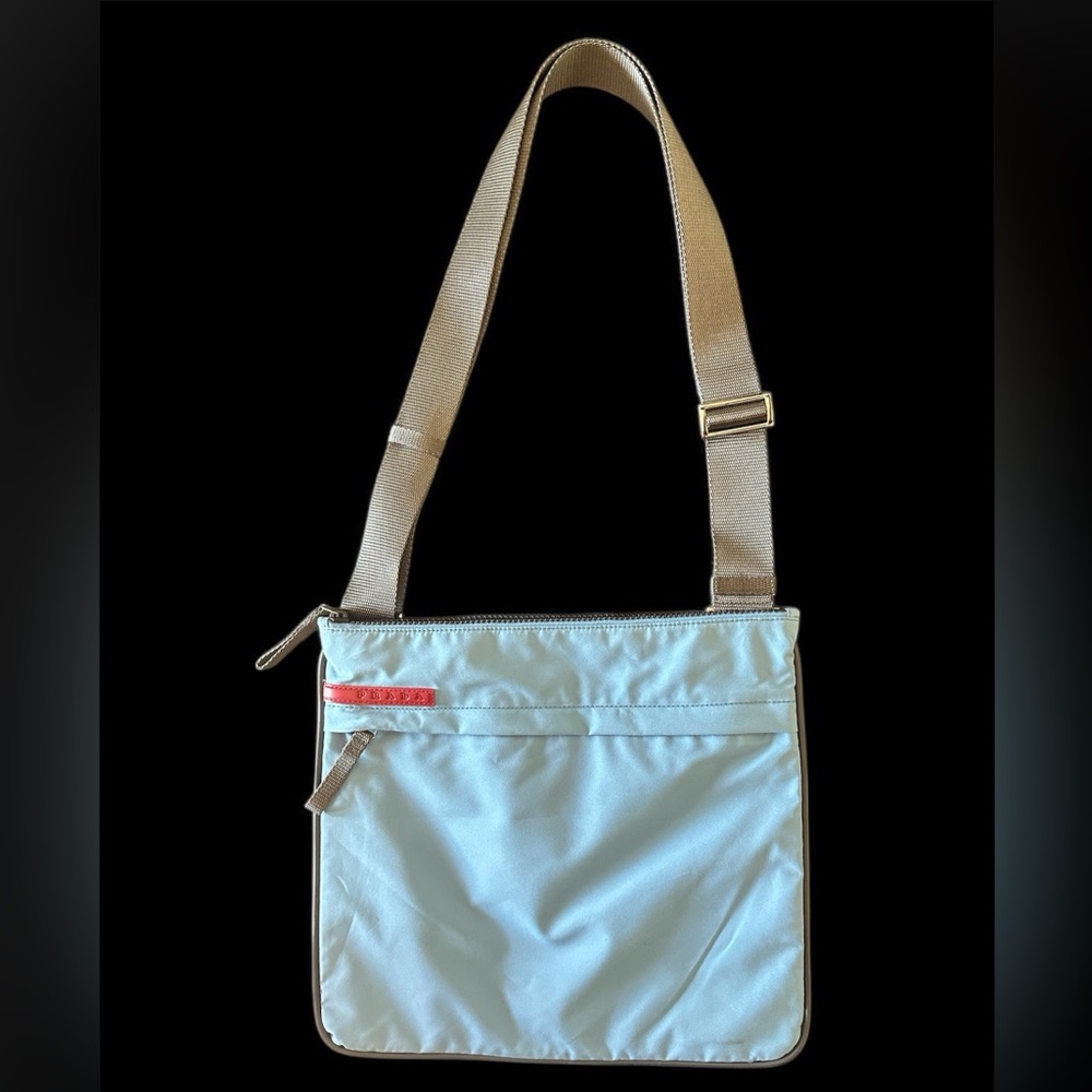 Prada Light Blue Crossbody with Beige Strap